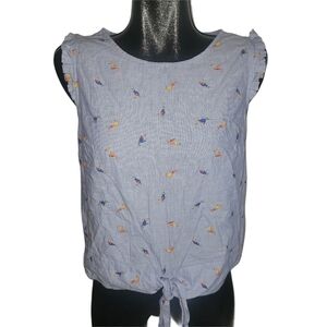 RW&CO Blue Sleeveless Bird Print Top M